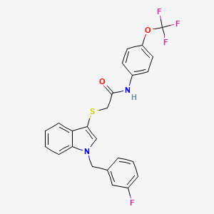 molecular formula C24H18F4N2O2S B2489344 2-[1-[(3-fluorophenyl)methyl]indol-3-yl]sulfanyl-N-[4-(trifluoromethoxy)phenyl]acetamide CAS No. 851412-31-2