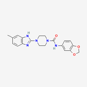 molecular formula C20H21N5O3 B2489361 N-(benzo[d][1,3]dioxol-5-yl)-4-(5-methyl-1H-benzo[d]imidazol-2-yl)piperazine-1-carboxamide CAS No. 1206989-65-2