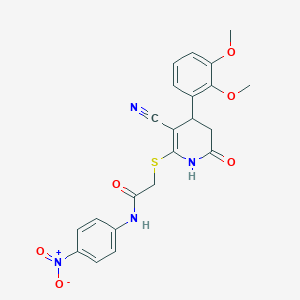 molecular formula C22H20N4O6S B2489374 2-{[3-cyano-4-(2,3-dimethoxyphenyl)-6-oxo-1,4,5,6-tetrahydropyridin-2-yl]sulfanyl}-N-(4-nitrophenyl)acetamide CAS No. 683794-48-1