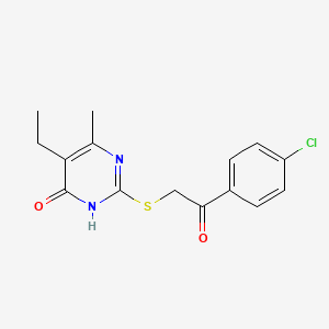 molecular formula C15H15ClN2O2S B2489375 2-((2-(4-chlorophenyl)-2-oxoethyl)thio)-5-ethyl-6-methylpyrimidin-4(3H)-one CAS No. 516460-87-0