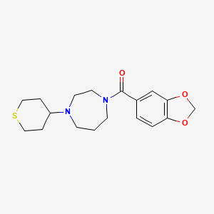molecular formula C18H24N2O3S B2489382 benzo[d][1,3]dioxol-5-yl(4-(tetrahydro-2H-thiopyran-4-yl)-1,4-diazepan-1-yl)methanone CAS No. 2034208-69-8
