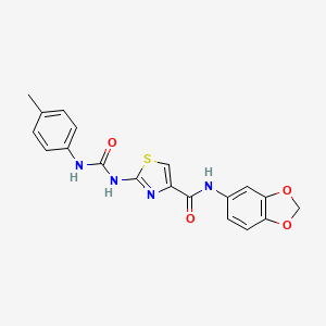 molecular formula C19H16N4O4S B2489384 N-(苯并[d][1,3]二噁杂环-5-基)-2-(3-(对甲苯基)脲基)噻唑-4-羧酰胺 CAS No. 955685-76-4