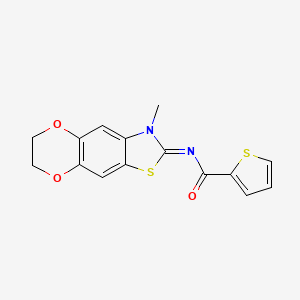 molecular formula C15H12N2O3S2 B2489390 N-(3-methyl-6,7-dihydro-[1,4]dioxino[2,3-f][1,3]benzothiazol-2-ylidene)thiophene-2-carboxamide CAS No. 1321874-16-1
