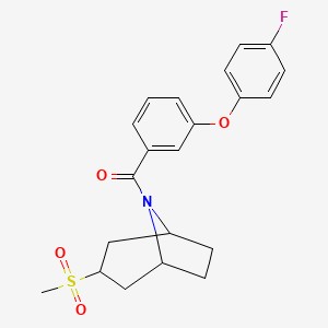 molecular formula C21H22FNO4S B2489399 (3-(4-氟苯氧基)苯基)((1R,5S)-3-(甲磺酰基)-8-氮杂双环[3.2.1]辛烷-8-基)甲酮 CAS No. 1704632-68-7
