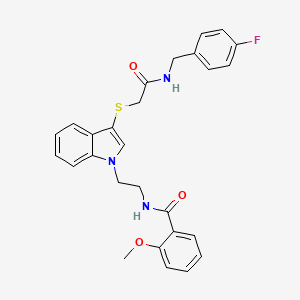 molecular formula C27H26FN3O3S B2489422 N-(2-(3-((2-((4-fluorobenzyl)amino)-2-oxoethyl)thio)-1H-indol-1-yl)ethyl)-2-methoxybenzamide CAS No. 862826-18-4