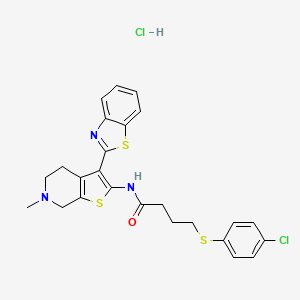 molecular formula C25H25Cl2N3OS3 B2489427 N-(3-(苯并[d]噻唑-2-基)-6-甲基-4,5,6,7-四氢噻吩[2,3-c]吡啶-2-基)-4-((4-氯苯基)硫基)丁酰胺盐酸盐 CAS No. 1351622-29-1