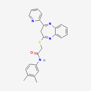 molecular formula C24H22N4OS B2489428 N-(3,4-dimethylphenyl)-2-((4-(pyridin-2-yl)-3H-benzo[b][1,4]diazepin-2-yl)thio)acetamide CAS No. 1251709-09-7