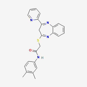 N-(3,4-dimethylphenyl)-2-{[4-(pyridin-2-yl)-3H-1,5-benzodiazepin-2-yl]sulfanyl}acetamide