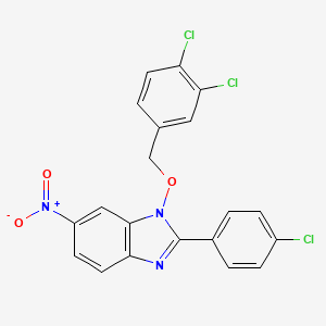 molecular formula C20H12Cl3N3O3 B2489432 2-(4-chlorophenyl)-1-[(3,4-dichlorobenzyl)oxy]-6-nitro-1H-1,3-benzimidazole CAS No. 282523-47-1