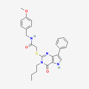 molecular formula C26H28N4O3S B2489435 2-((3-butyl-4-oxo-7-phenyl-4,5-dihydro-3H-pyrrolo[3,2-d]pyrimidin-2-yl)thio)-N-(4-methoxybenzyl)acetamide CAS No. 1261011-08-8