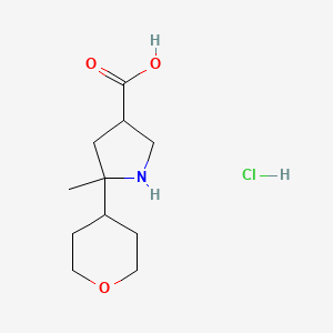 molecular formula C11H20ClNO3 B2489445 5-Methyl-5-(oxan-4-yl)pyrrolidine-3-carboxylic acid;hydrochloride CAS No. 2460755-37-5
