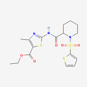 molecular formula C17H21N3O5S3 B2489454 乙酸乙酯 4-甲基-2-(1-(噻吩-2-基磺酰基)哌啶-2-羧胺基)噻唑-5-羧酸酯 CAS No. 1097897-85-2