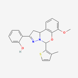 molecular formula C22H20N2O3S B2489456 2-(7-methoxy-5-(3-methylthiophen-2-yl)-5,10b-dihydro-1H-benzo[e]pyrazolo[1,5-c][1,3]oxazin-2-yl)phenol CAS No. 899939-58-3