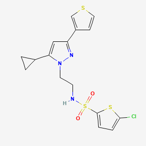 molecular formula C16H16ClN3O2S3 B2489465 5-chloro-N-(2-(5-cyclopropyl-3-(thiophen-3-yl)-1H-pyrazol-1-yl)ethyl)thiophene-2-sulfonamide CAS No. 2034477-65-9