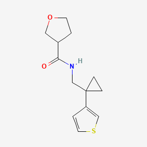 molecular formula C13H17NO2S B2489475 N-[(1-Thiophen-3-ylcyclopropyl)methyl]oxolane-3-carboxamide CAS No. 2415453-68-6
