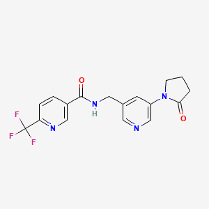molecular formula C17H15F3N4O2 B2489481 N-((5-(2-oxopyrrolidin-1-yl)pyridin-3-yl)methyl)-6-(trifluoromethyl)nicotinamide CAS No. 2034535-83-4
