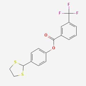 molecular formula C17H13F3O2S2 B2489483 4-(1,3-Dithiolan-2-yl)phenyl 3-(trifluoromethyl)benzenecarboxylate CAS No. 329079-31-4