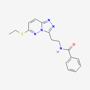 molecular formula C16H17N5OS B2489506 N-[2-(6-ethylsulfanyl-[1,2,4]triazolo[4,3-b]pyridazin-3-yl)ethyl]benzamide CAS No. 872988-21-1