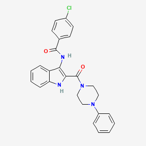 molecular formula C26H23ClN4O2 B2489513 4-氯-N-[2-(4-苯基哌嗪-1-甲酰)-1H-吲哚-3-基]苯甲酰胺 CAS No. 1029724-83-1