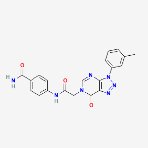 molecular formula C20H17N7O3 B2489527 4-[[2-[3-(3-Methylphenyl)-7-oxotriazolo[4,5-d]pyrimidin-6-yl]acetyl]amino]benzamide CAS No. 893936-17-9