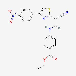 molecular formula C21H16N4O4S B2489543 (Z)-乙酸 4-((2-氰基-2-(4-(4-硝基苯基)噻唑-2-基)乙烯基)氨基)苯酸酯 CAS No. 342377-37-1