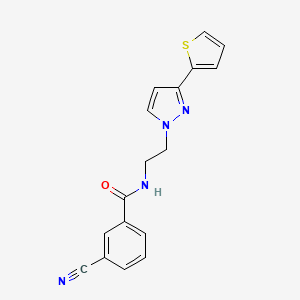 molecular formula C17H14N4OS B2489544 3-氰基-N-(2-(3-(噻吩-2-基)-1H-吡唑-1-基)乙基)苯甲酰胺 CAS No. 1797717-61-3