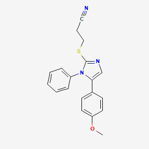 molecular formula C19H17N3OS B2489547 3-((5-(4-甲氧基苯基)-1-苯基-1H-咪唑-2-基)硫)丙腈 CAS No. 1206986-07-3