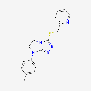 molecular formula C17H17N5S B2489571 3-((pyridin-2-ylmethyl)thio)-7-(p-tolyl)-6,7-dihydro-5H-imidazo[2,1-c][1,2,4]triazole CAS No. 921862-14-8