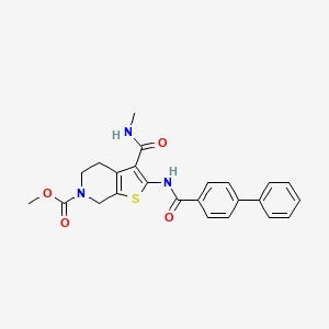 molecular formula C24H23N3O4S B2489572 methyl 2-([1,1'-biphenyl]-4-ylcarboxamido)-3-(methylcarbamoyl)-4,5-dihydrothieno[2,3-c]pyridine-6(7H)-carboxylate CAS No. 886955-86-8