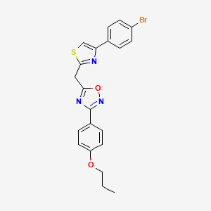 molecular formula C21H18BrN3O2S B2489580 5-{[4-(4-Bromophenyl)-1,3-thiazol-2-yl]methyl}-3-(4-propoxyphenyl)-1,2,4-oxadiazole CAS No. 1115989-71-3