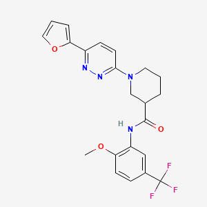 molecular formula C22H21F3N4O3 B2489594 1-(6-(furan-2-yl)pyridazin-3-yl)-N-(2-methoxy-5-(trifluoromethyl)phenyl)piperidine-3-carboxamide CAS No. 1105230-04-3