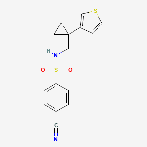 molecular formula C15H14N2O2S2 B2489604 4-Cyano-N-[(1-thiophen-3-ylcyclopropyl)methyl]benzenesulfonamide CAS No. 2415565-93-2
