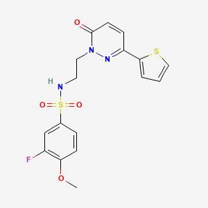 molecular formula C17H16FN3O4S2 B2489606 3-fluoro-4-methoxy-N-(2-(6-oxo-3-(thiophen-2-yl)pyridazin-1(6H)-yl)ethyl)benzenesulfonamide CAS No. 946264-99-9