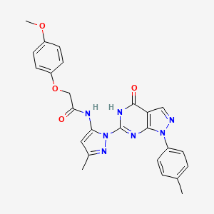 molecular formula C25H23N7O4 B2489607 2-(4-methoxyphenoxy)-N-(3-methyl-1-(4-oxo-1-(p-tolyl)-4,5-dihydro-1H-pyrazolo[3,4-d]pyrimidin-6-yl)-1H-pyrazol-5-yl)acetamide CAS No. 1171035-67-8