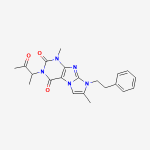 molecular formula C21H23N5O3 B2489613 1,7-二甲基-3-(3-氧代丁酰-2-基)-8-苯乙基-1H-咪唑并[2,1-f]嘧啶-2,4(3H,8H)-二酮 CAS No. 876670-87-0