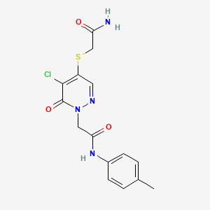 molecular formula C15H15ClN4O3S B2489614 2-(4-((2-amino-2-oxoethyl)thio)-5-chloro-6-oxopyridazin-1(6H)-yl)-N-(p-tolyl)acetamide CAS No. 1251696-33-9