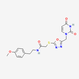 molecular formula C18H19N5O5S B2489639 2-((5-((2,4-dioxo-3,4-dihydropyrimidin-1(2H)-yl)methyl)-1,3,4-oxadiazol-2-yl)thio)-N-(4-methoxyphenethyl)acetamide CAS No. 1091392-86-7