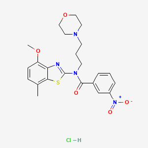 molecular formula C23H27ClN4O5S B2489646 N-(4-methoxy-7-methylbenzo[d]thiazol-2-yl)-N-(3-morpholinopropyl)-3-nitrobenzamide hydrochloride CAS No. 1217022-55-3