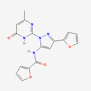molecular formula C17H13N5O4 B2489659 N-(3-(furan-2-yl)-1-(4-methyl-6-oxo-1,6-dihydropyrimidin-2-yl)-1H-pyrazol-5-yl)furan-2-carboxamide CAS No. 1207037-44-2