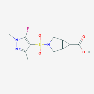 molecular formula C11H14FN3O4S B2489668 3-[(5-fluoro-1,3-dimethyl-1H-pyrazol-4-yl)sulfonyl]-3-azabicyclo[3.1.0]hexane-6-carboxylic acid CAS No. 1856097-41-0