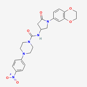 N-(1-(2,3-dihydrobenzo[b][1,4]dioxin-6-yl)-5-oxopyrrolidin-3-yl)-4-(4-nitrophenyl)piperazine-1-carboxamide