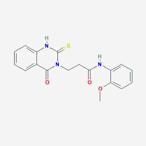 molecular formula C18H17N3O3S B2489689 N-(2-甲氧基苯基)-3-(4-氧代-2-硫代-1,2-二氢喹唑-3(4H)-基)丙酰胺 CAS No. 443355-54-2