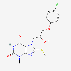 molecular formula C16H17ClN4O4S B2489690 7-(3-(4-氯苯氧基)-2-羟基丙基)-3-甲基-8-(甲硫基)-1H-嘌呤-2,6(3H,7H)-二酮 CAS No. 331675-32-2