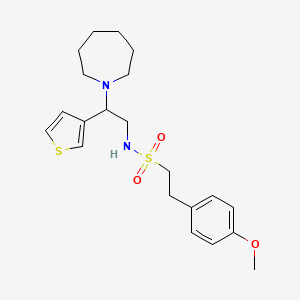 molecular formula C21H30N2O3S2 B2489703 N-(2-(azepan-1-yl)-2-(thiophen-3-yl)ethyl)-2-(4-methoxyphenyl)ethanesulfonamide CAS No. 954599-91-8
