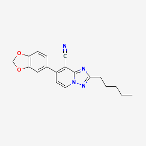 molecular formula C19H18N4O2 B2489709 7-(1,3-Benzodioxol-5-yl)-2-pentyl[1,2,4]triazolo[1,5-a]pyridine-8-carbonitrile CAS No. 685108-56-9