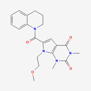 molecular formula C21H24N4O4 B2489743 6-(3,4-dihydroquinolin-1(2H)-ylcarbonyl)-7-(2-methoxyethyl)-1,3-dimethyl-1H-pyrrolo[2,3-d]pyrimidine-2,4(3H,7H)-dione CAS No. 1021092-26-1