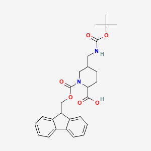 molecular formula C27H32N2O6 B2489747 1-(9H-Fluoren-9-ylmethoxycarbonyl)-5-[[(2-methylpropan-2-yl)oxycarbonylamino]methyl]piperidine-2-carboxylic acid CAS No. 2171630-51-4