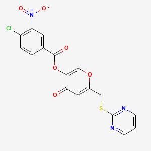 molecular formula C17H10ClN3O6S B2489749 4-oxo-6-((pyrimidin-2-ylthio)methyl)-4H-pyran-3-yl 4-chloro-3-nitrobenzoate CAS No. 877636-57-2
