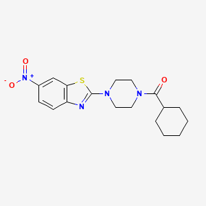 molecular formula C18H22N4O3S B2489758 Cyclohexyl(4-(6-nitrobenzo[d]thiazol-2-yl)piperazin-1-yl)methanone CAS No. 341953-40-0