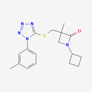 molecular formula C17H21N5OS B2489778 1-Cyclobutyl-3-methyl-3-[[1-(3-methylphenyl)tetrazol-5-yl]sulfanylmethyl]azetidin-2-one CAS No. 2249418-16-2